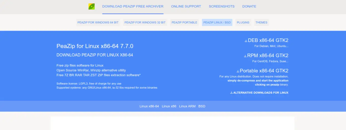Downloading PeaZip on Ubuntu 20.04