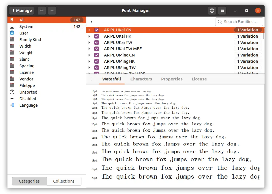 Font Manager on Ubuntu 20.04