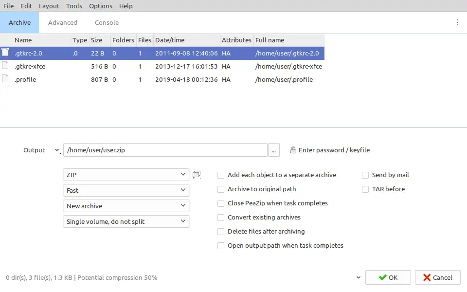 Compress files with PeaZip