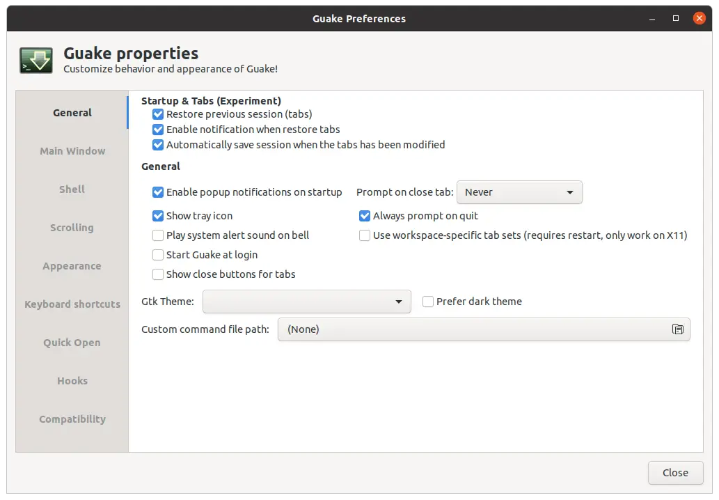 Preferences Window