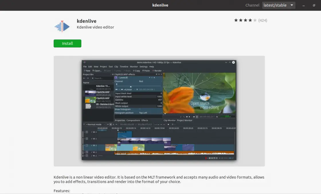 Install Kdenlive using the Ubuntu Software Center
