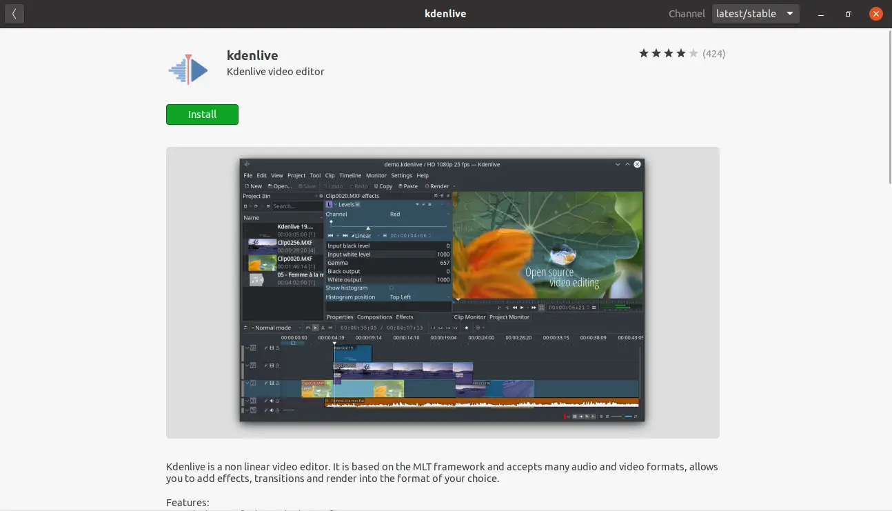 Install Kdenlive using the Ubuntu Software Center