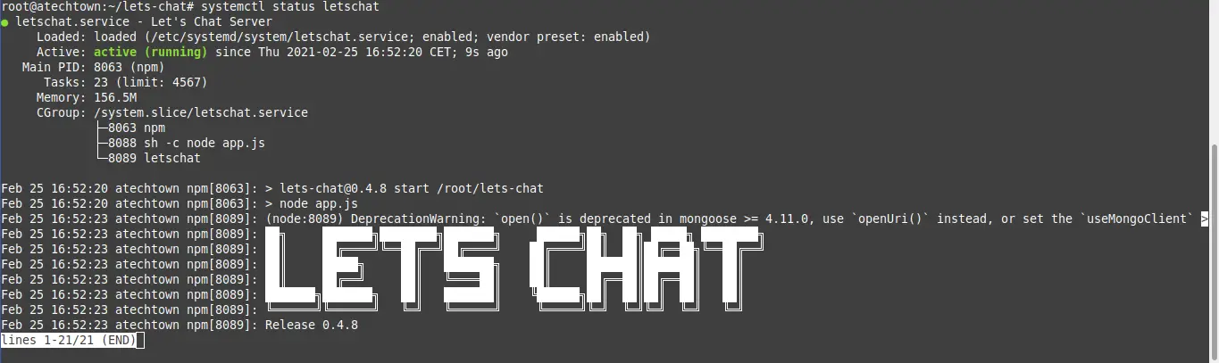 Let's Chat service running