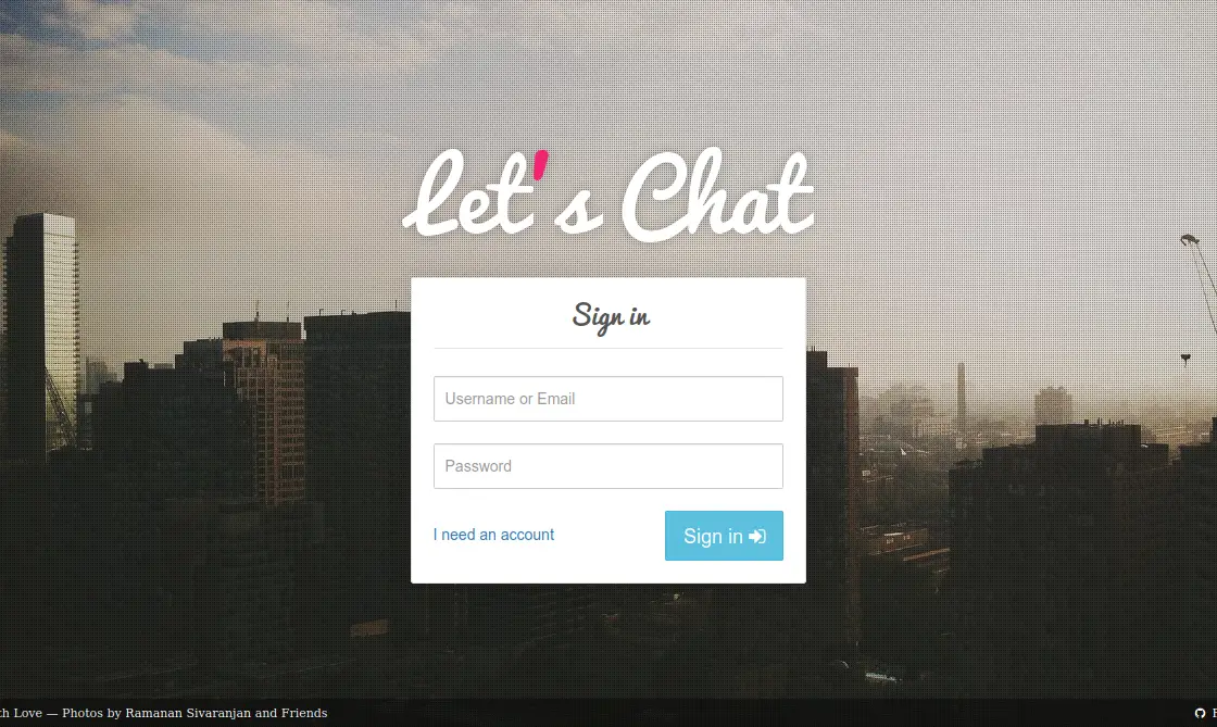 Let's Chat login screen