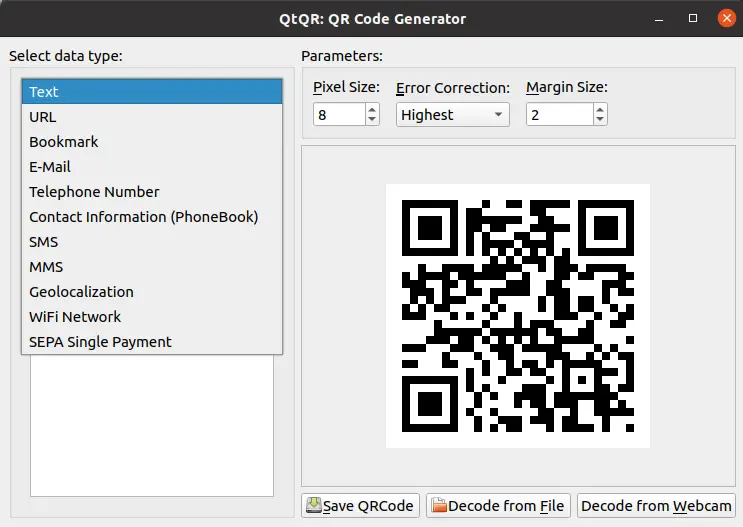 QtQR data type options