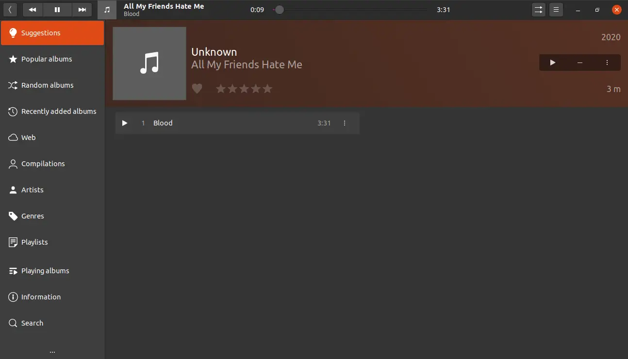 Using the latest version ofLollypop music player on Ubuntu 20.04