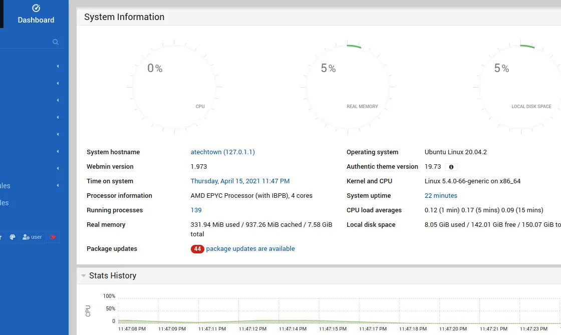 2.- Webmin running on Ubuntu 20.04