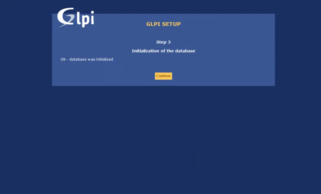 Database is ok and ready for GLPI