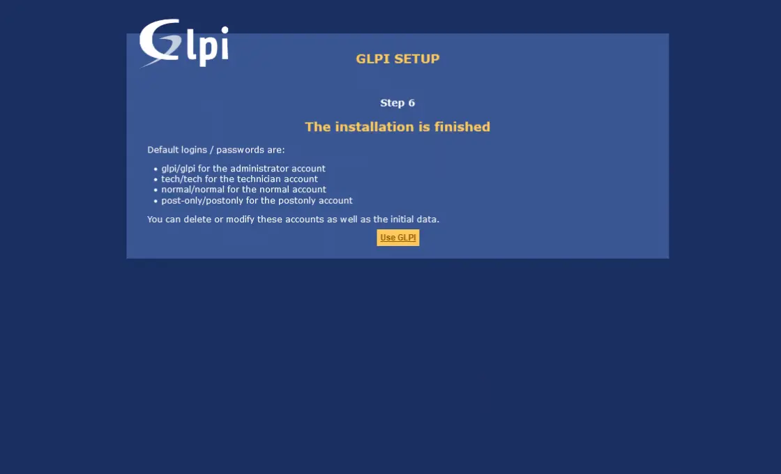 GLPI installed properly