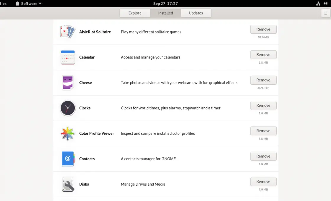 Installed Packages listed with GNOME Software