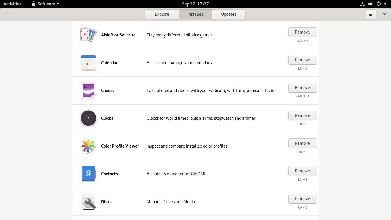 Installed Packages listed with GNOME Software