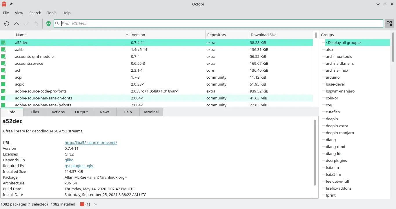 List the installed Package with Octopi