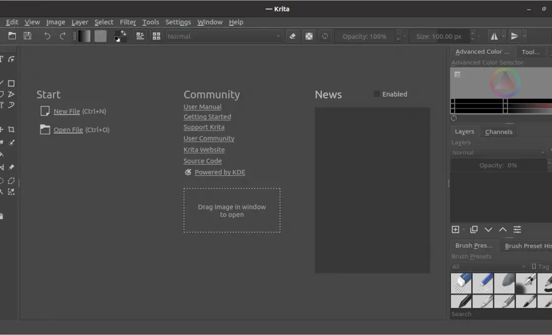 Krita running on Ubuntu 20.04