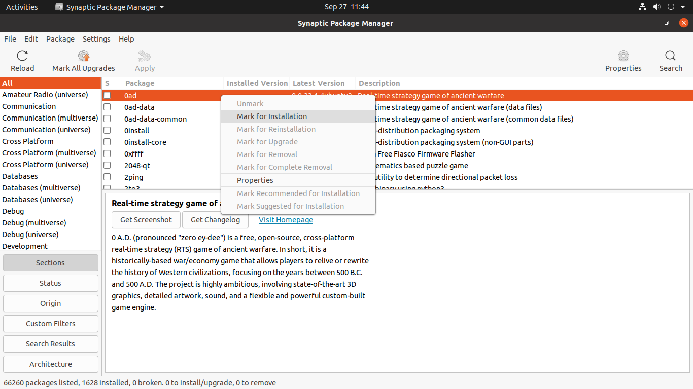 Installing packages with Synaptic