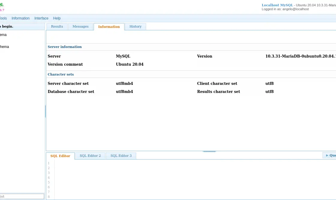 MyWebSQL interface on Ubuntu 20.04