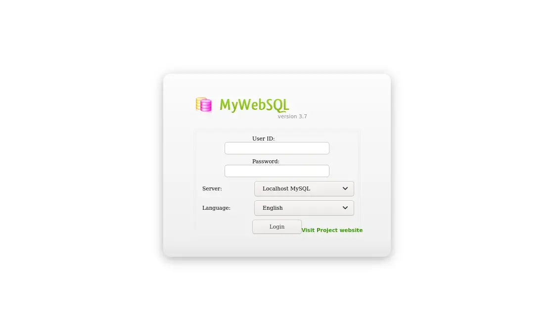 The MyWebSQL login screen