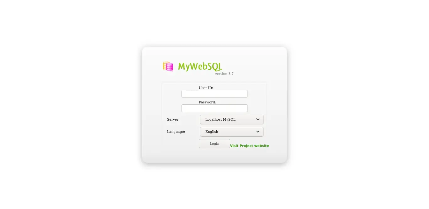 The MyWebSQL login screen