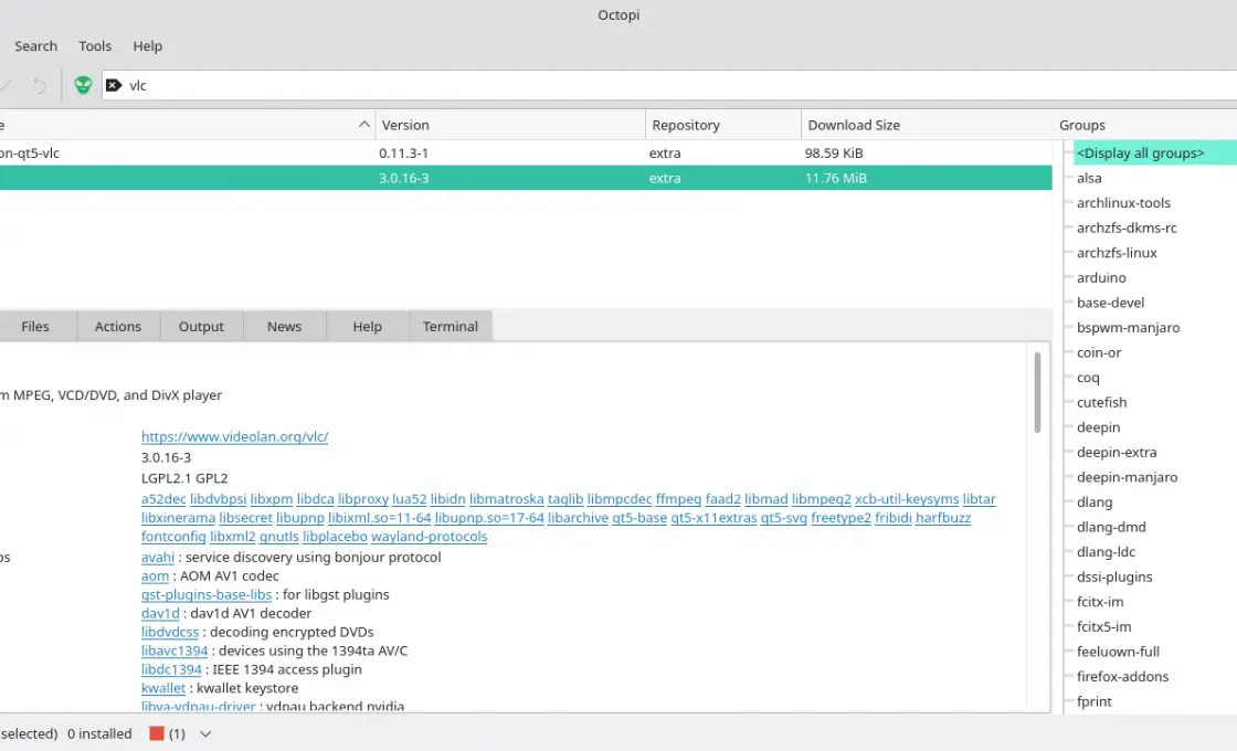 Package info with Octopi