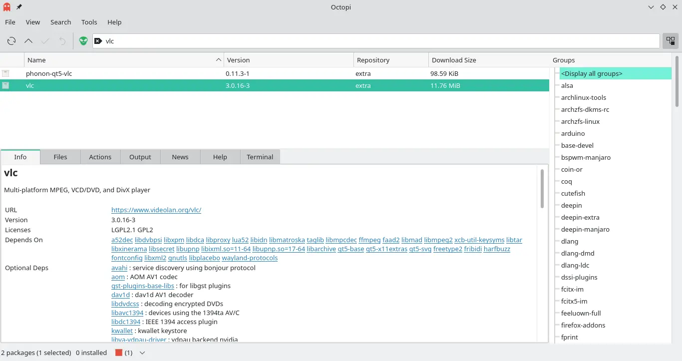 Package info with Octopi