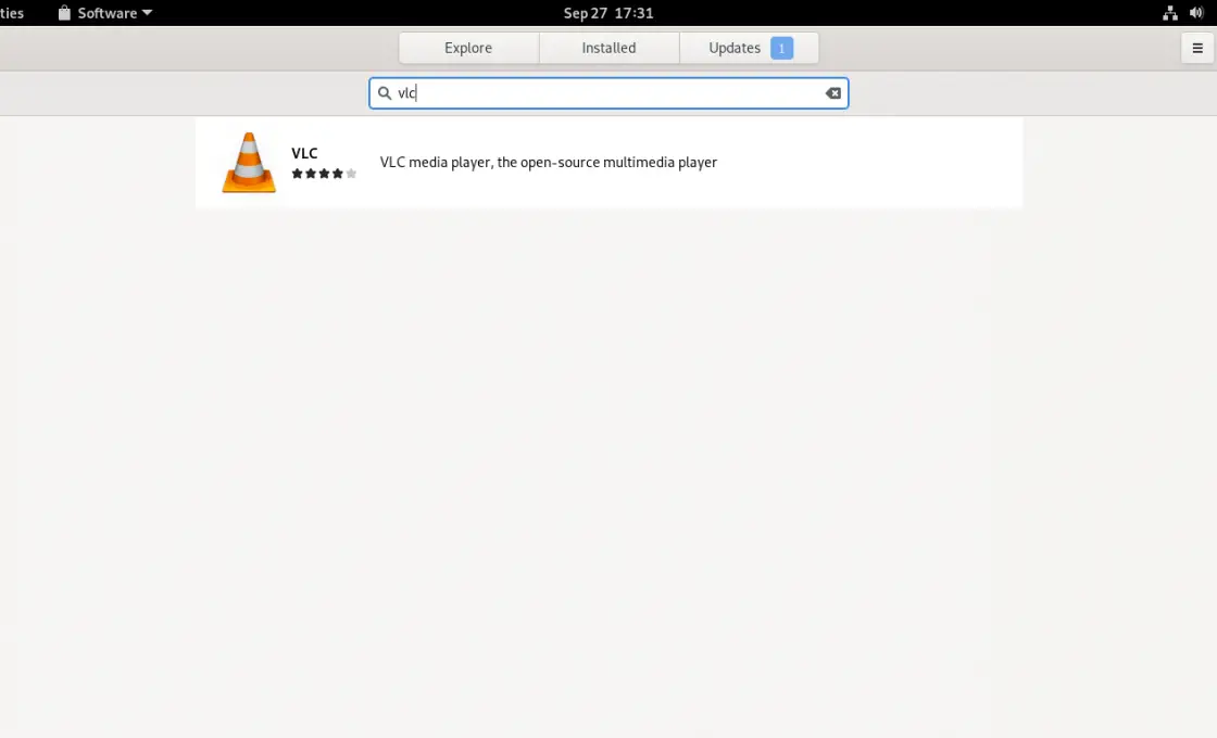Searching for VLC on GNOME Software