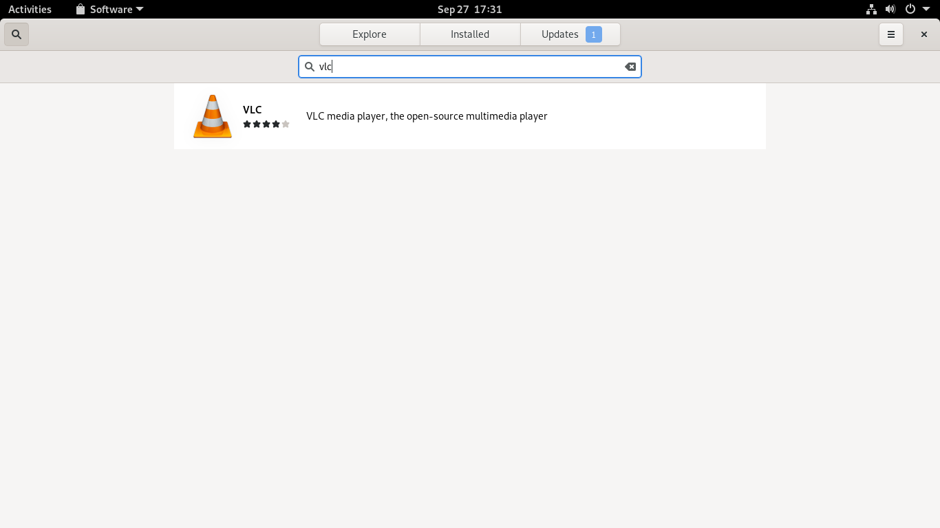Searching for VLC on GNOME Software