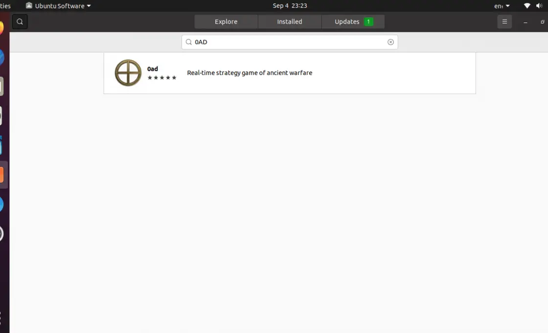 Searching for 0AD on the Ubuntu Software Center