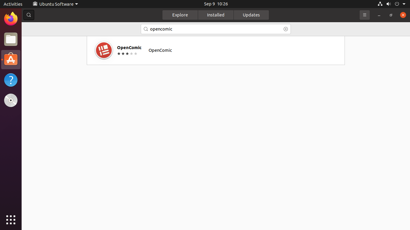 Searching for OpenComic on the Ubuntu Software Center