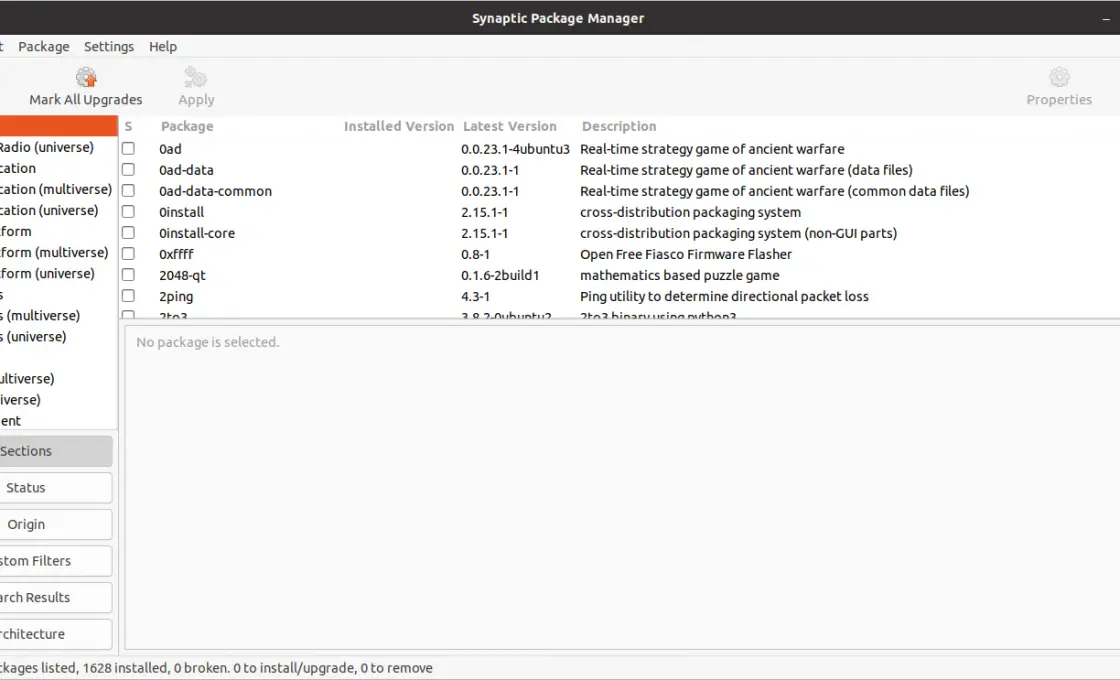 Synaptic main screen