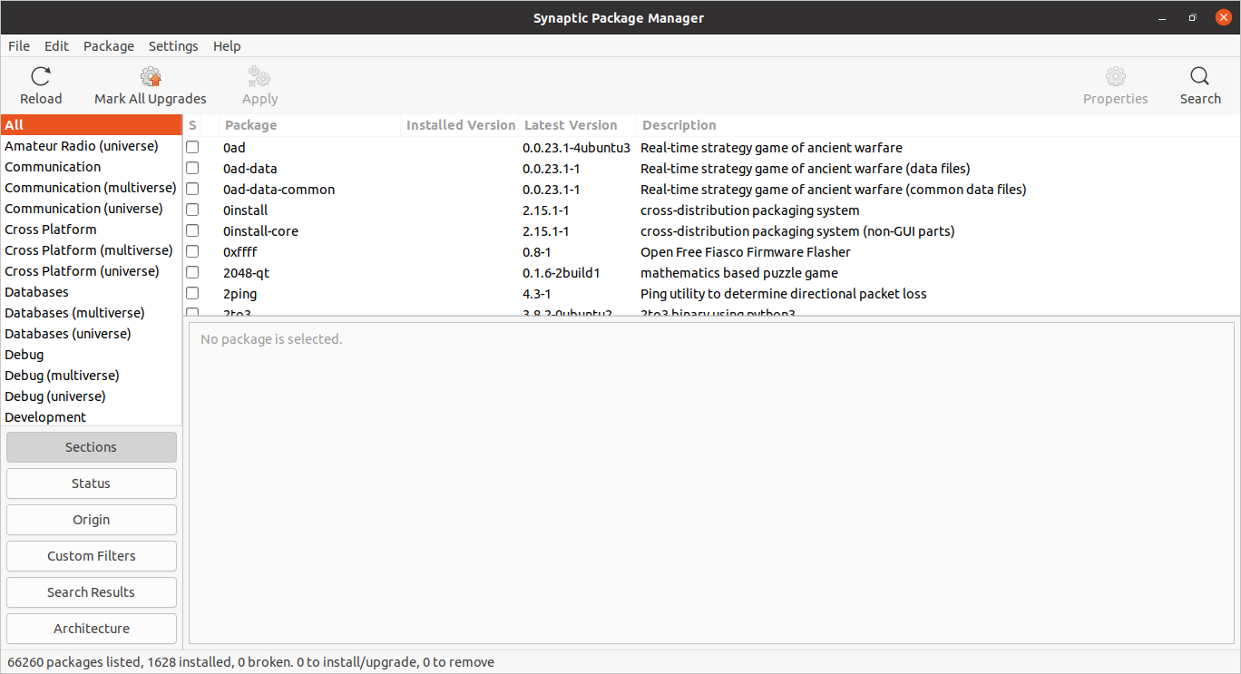 Synaptic main screen