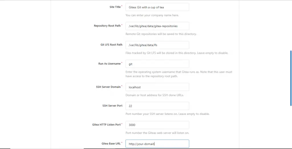 Configuring Gitea