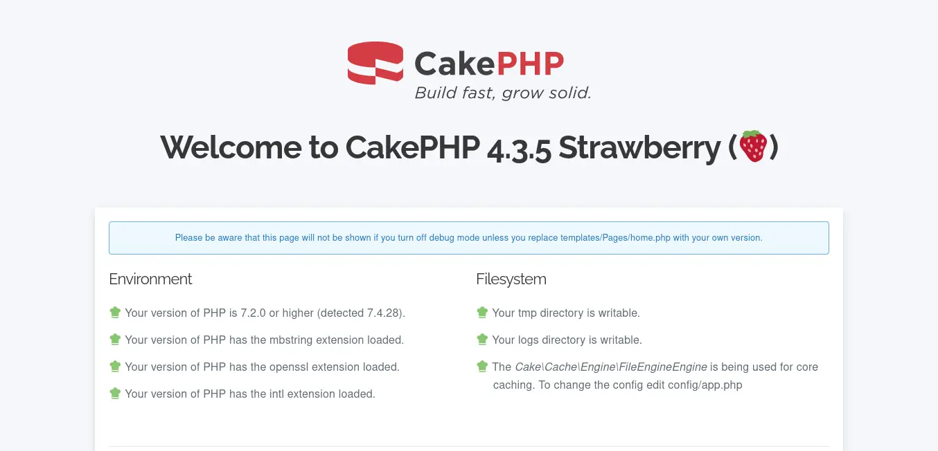 CakePHP main page