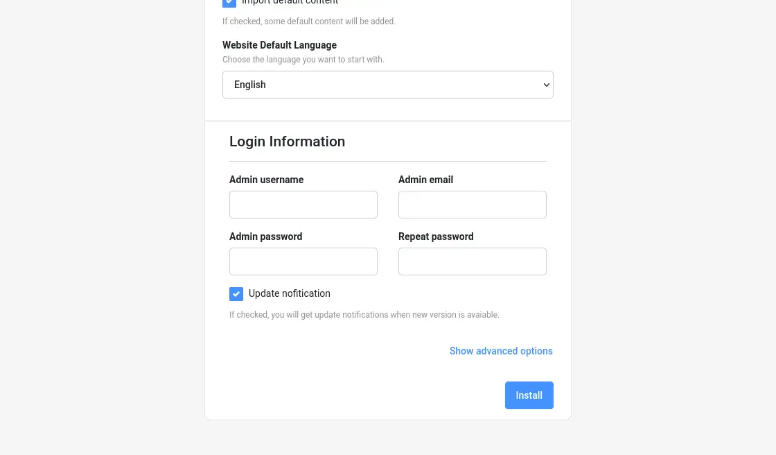 Creating the admin account