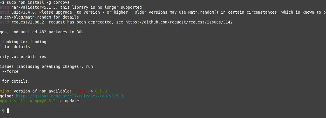 Install Cordova on Ubuntu 20.04