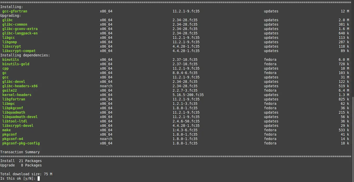 Install GNU Fortran on Fedora