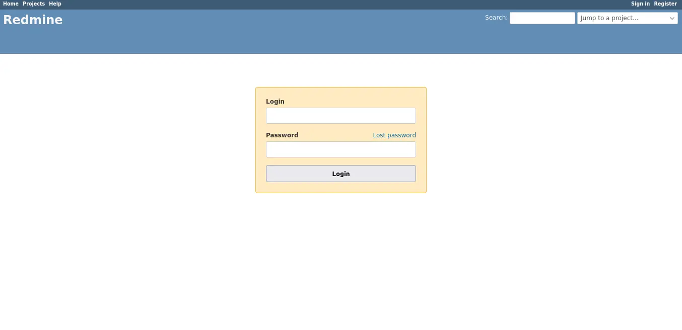 Redmine Login screen