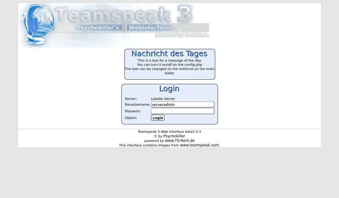 Login screen