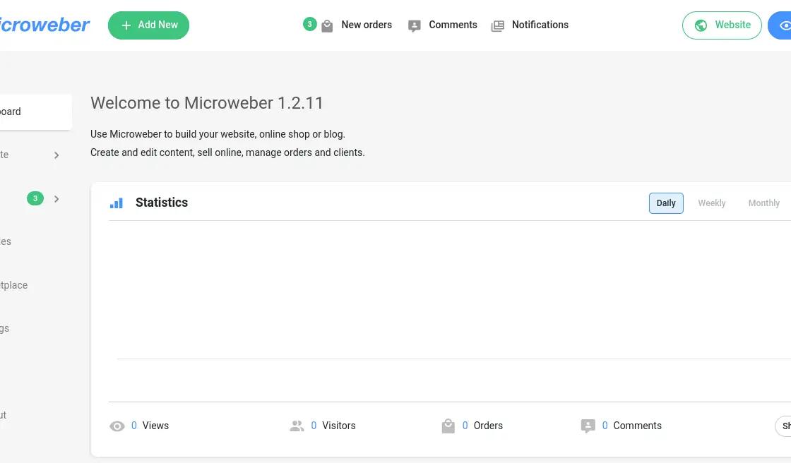 Microweber dashboard