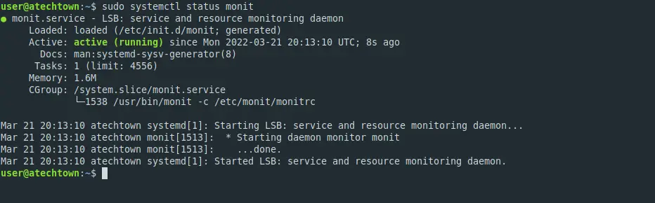 Status of Monit on Ubuntu 20.04