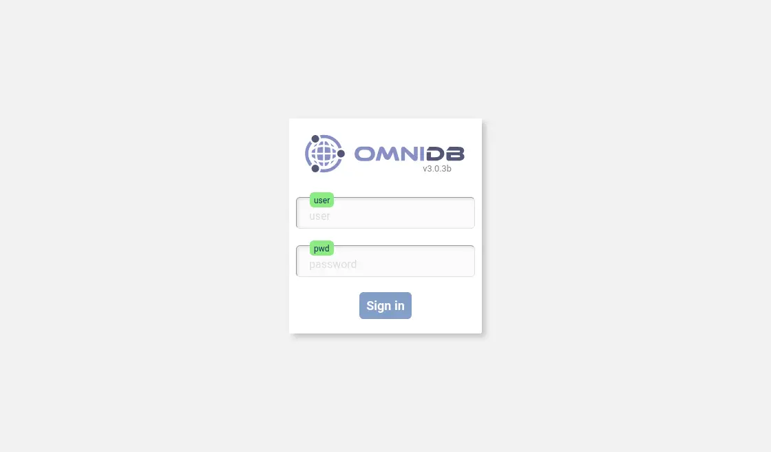 OmniDB login screen in Ubuntu 20.04