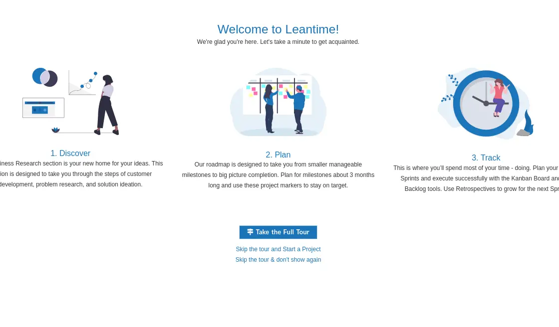 The Welcome screen of Leantime
