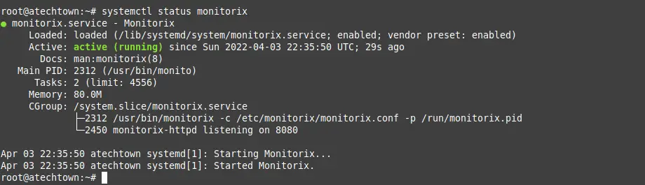 Monitorix service status
