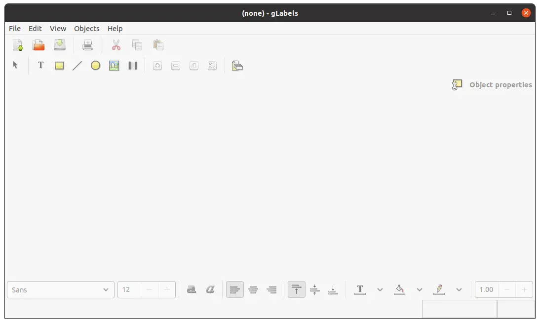 Glabels interface on Ubuntu 20.04