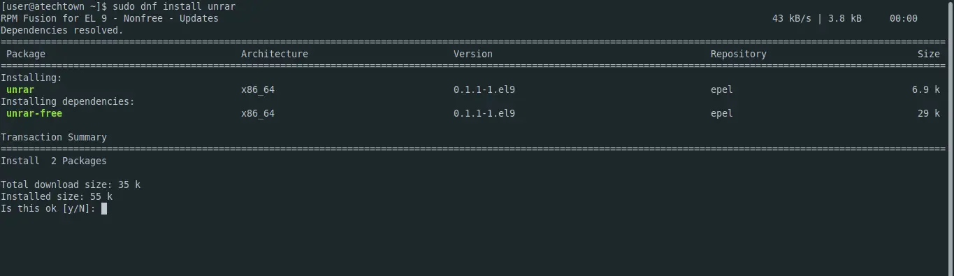 Install unrar on Fedora
