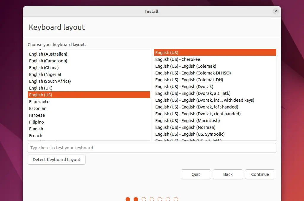 Keyboard layout on the installer