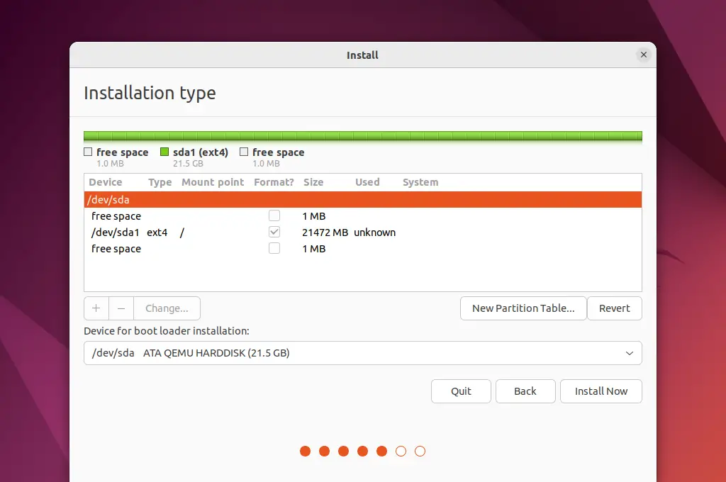 Preparing the disk partition