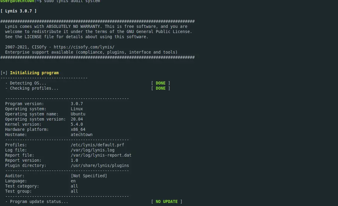 Using Lynis to audit the system