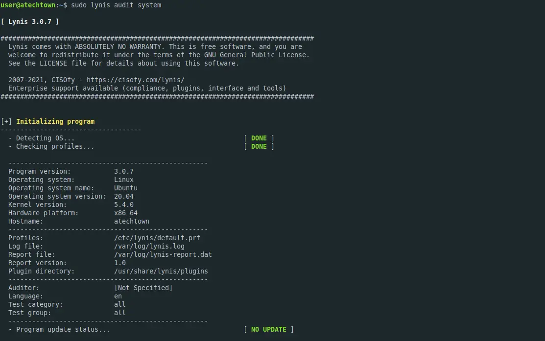 Using Lynis to audit the system