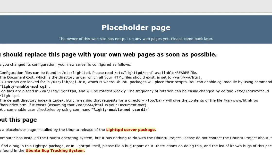 Lighttpd working - Default page