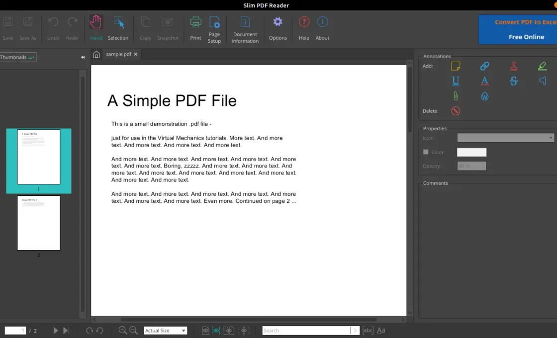 Using Slim PDF Reader one of the best PDF Reader for Linux