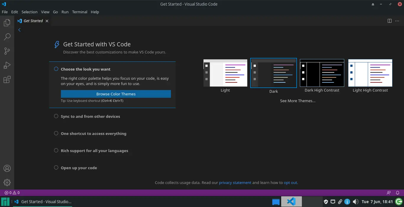Visual Studio Code running